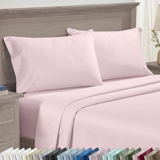 Luxuriously Soft Premium 600 Thread Count, 100% Cotton Set of 2 Cases, Crisp Blush Standard Pillowcases Fits Standard & Queen Pillows (Pink)