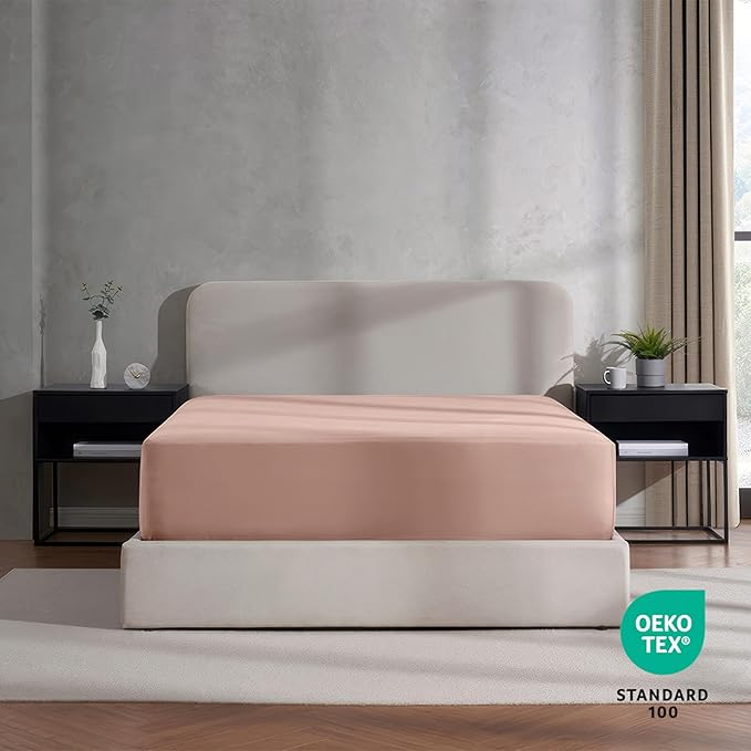 Nestl Blush Pink Extra Deep Pocket Twin XL Fitted Sheet, Luxury XL Twin Fitted Sheet Only Easily Fits 18 to 24 Inch Mattress, Super Soft, Wrinkle-Free, and Breathable Bed Sheets with Corner Straps