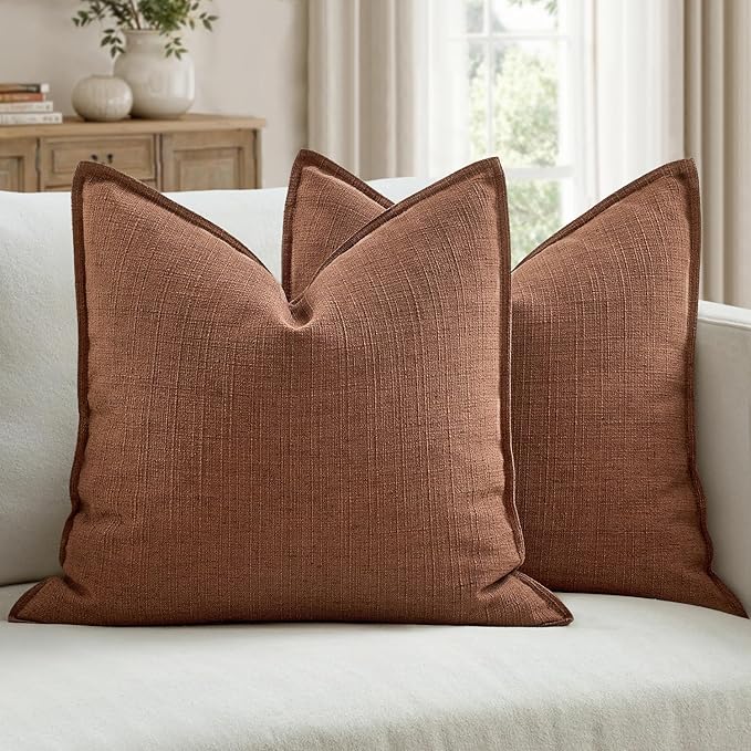 MIULEE Euro Sham Pillow Covers for Bed 24x24, 2 Pack Rust Terracotta Thick & Textured Decorative Throw Pillow Covers, Neutral Linen Cushion Cases, Modern Farmhouse Home Decor, No Filling