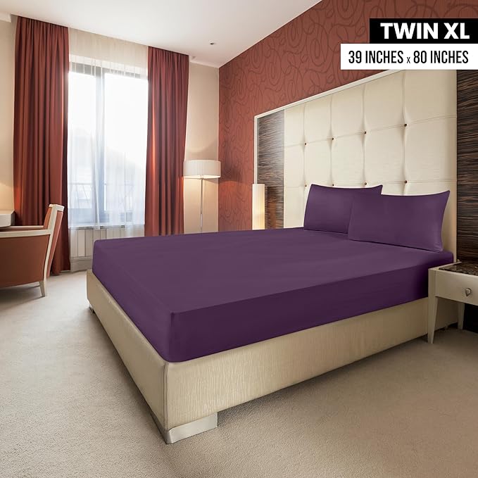 Utopia Bedding Twin XL Fitted Sheets - Bulk Pack of 2 Bottom Sheets - Soft Brushed Microfiber - Deep Pockets - Shrinkage & Fade Resistant - Easy Care (Twin XL, Purple)