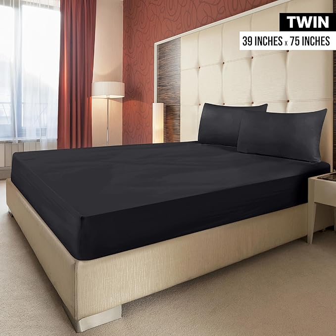 Utopia Bedding Twin Fitted Sheets - Bulk Pack of 2 Bottom Sheets - Soft Brushed Microfiber - Deep Pockets - Shrinkage & Fade Resistant - Easy Care (Twin, Black)