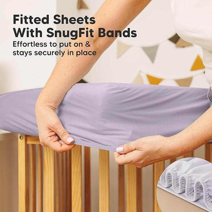 2-Pack Waterproof Crib Mattress Protector Cover Fitted - Quiet Baby Crib Mattress Pad Sheets, 52" x 28" Soft Quilted Cotton Baby Sheet, Machine Washable, Easy Fit, Durable (Thistle/Quin)