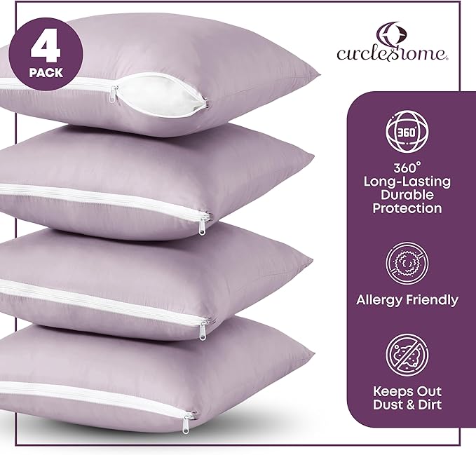 CIRCLESHOME Throw Pillow Protectors - 100% Cotton Breathable Pillowcases - 18 X 18 Square Pillowcases - Protects Pillows from Dirt, Dust and Debris (Square Pillow - 4 Pack- 18x18)