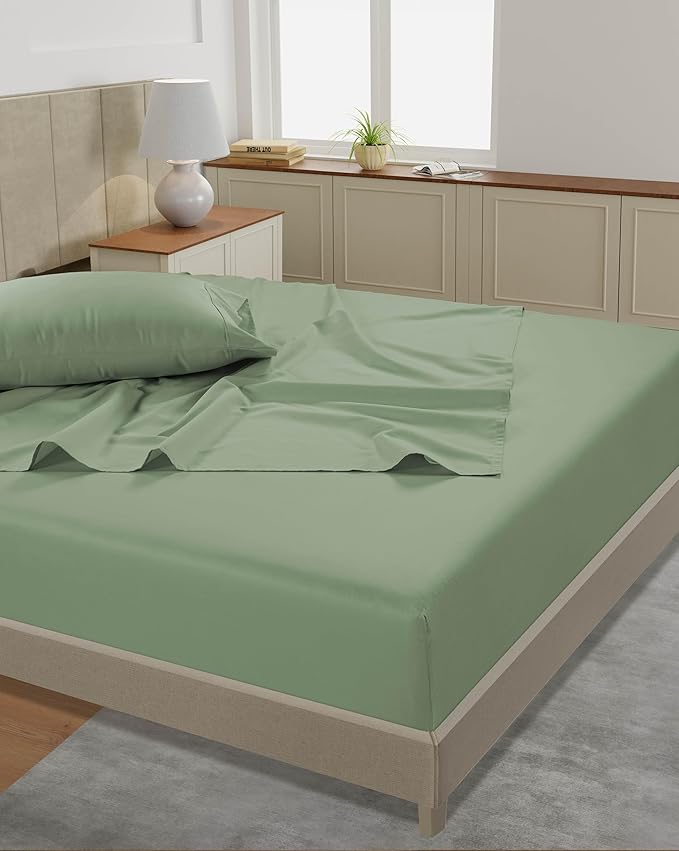 LANE LINEN Queen Sheet Sets – Natural 100% Cotton 450 Thread Count Premium Sheets, Soft Comfort for Restful Sleep, Easy Care & Machine Washable for Everyday Use, 15" Deep Pocket – Iceberg Green