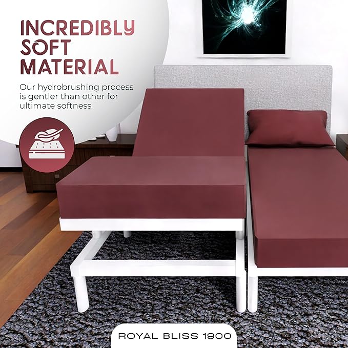Split Queen Sheets - 5 Pcs Set for Adjustable Bed - Soft, Wrinkle-Resistant (Burgundy)