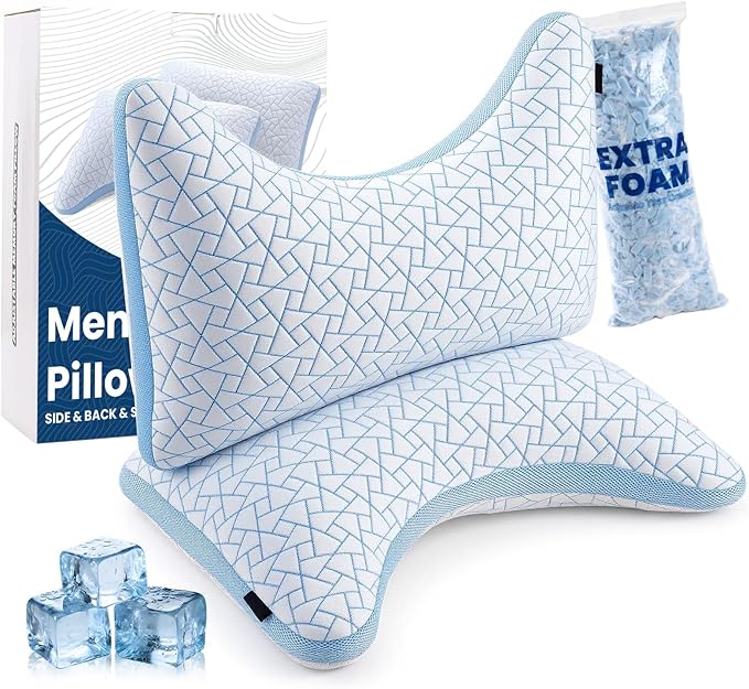 A-Pce Adjustable Pillow, Queen Size Set of 2 Bed Pillows for Sleeping, Luxury Shredded Memory Foam Pillows, Cooling Pillow for Side, Back, Stomach Sleepers, Firm Pillow for Hot Sleepers Neck Support
