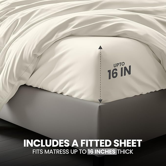 Utopia Bedding Duvet Cover Queen with Fitted Sheet (60x80) - 2 Pillow Case Standard - All Season Luxury Bed in a Bag with Zippered Duvet Cover - No Comforter (Ivory)