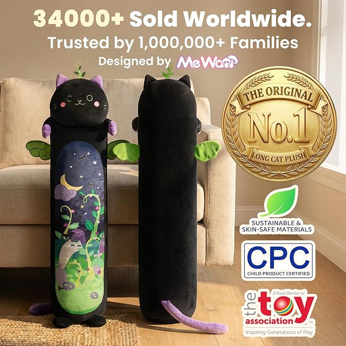 Mewaii Long Cat Plush 5 Sizes, 120% Extra Filling Giant Plushness Kids Body Pillow, Kawaii Cute Black Cat Stuffed Animals Plushies, Big Long Body Pillow Black Cat Plush Gift for Girls 28”