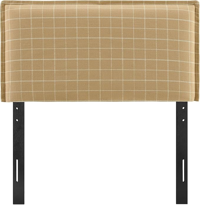 Modway Camille Twin Size Checkered Linen Blend Plaid Headboard with Removable Slipcover – in Denim Windowpane Check - Padded Pillow Style Headboard with Adjustable Mounting for Twin Beds