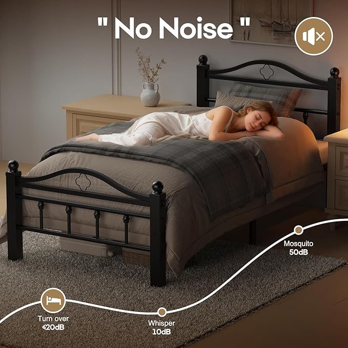 Twin XL Bed Frame with Headboard, 1500LBS Heavy Duty Twin XL Bed with Noise Free Design/12 Inch Under-Bed Storage Space/No Box Spring Needed/Tool-Free Assembly