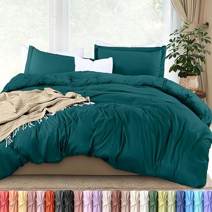 Utopia Bedding Duvet Cover Queen Size - 3 Piece with Zipper Closure - 1 Comforter Cover 90X90 Inches & 2 Pillow Shams 20X26 Inches (Teal) Comforter Not Included