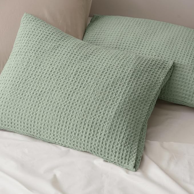 PHF Ultra Soft Waffle Weave Pillow Shams King Size, No Insert, 2 Pack 20" x 36" Pillowcases,Breathable & Skin-Friendly Pillow Cases, Stylish Decorative Bed Pillow Cases Covers,Sage Green