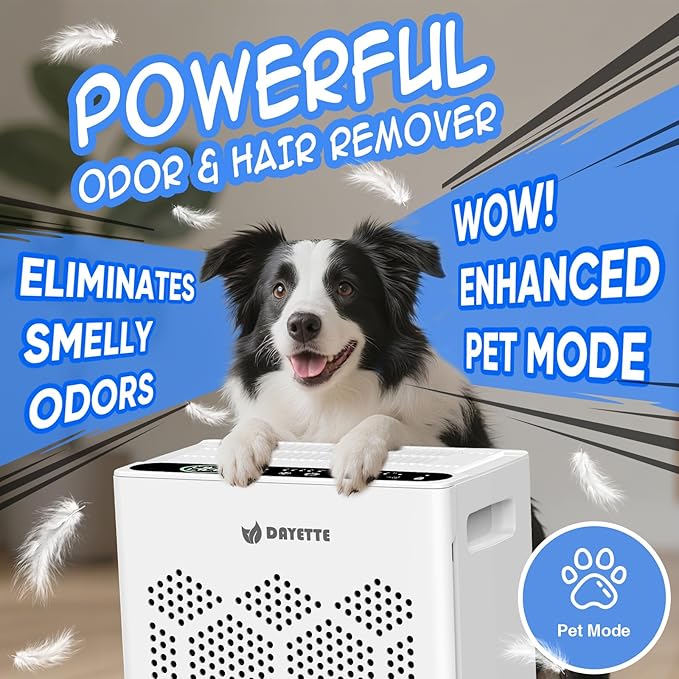 DAYETTE Air Purifiers for Home Large Room Up to 2400 Ft² with HEPA 14 Filter, Pet Air Purifier with Washable filter for Bedroom with Fragrance, Air Cleaner for Smoke Dust Pets Hair Odor, Pearl White