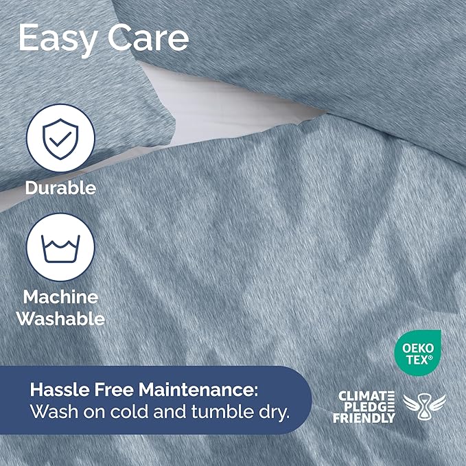 Duvet Cover King Size Set - Extra Soft King Duvet Cover 104" x 90" with 2 Pillow Shams - Hotel Luxury, Easy Care & Fade Free with Zipper Closures and Ties - Comfy, Cozy & Breathable (Heathered Blue)