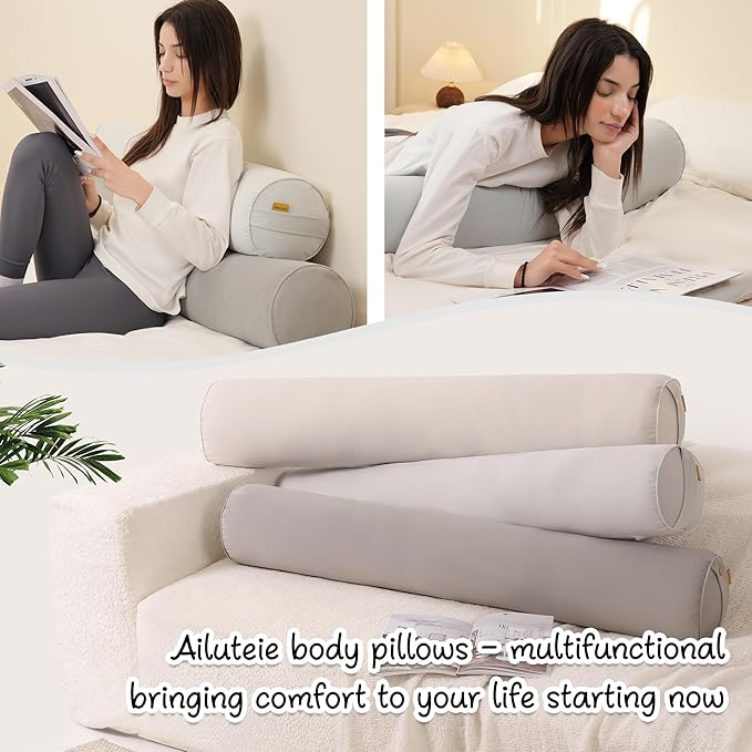 Body Pillow for Adults,Long Round Pillow,Big Cylindrical Pillow,Large Full Bolster Pillows for Side Sleepers (Silver Gray, 59"*7.87")