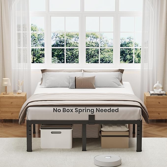 NKZ 20 Inch Metal Platform Bed Frame, King Size Bed Frame with Round Corner Legs, 3,500 lbs Heavy Duty Steel Slats Support, No Box Spring Needed, Easy Assembly, Noise Free
