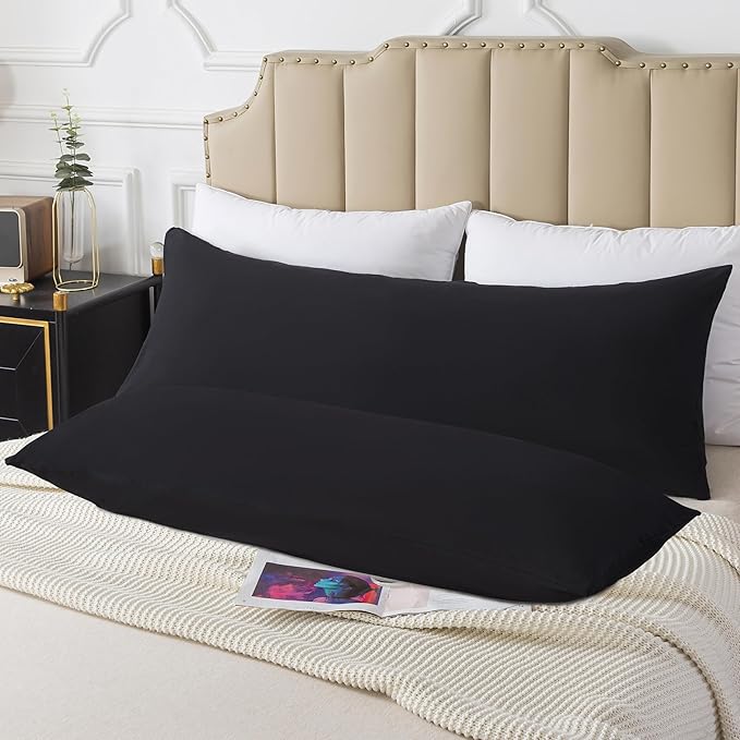 SHOUREN Cotton Memory Foam Body Pillow Insert (2 Pack)- Cooling Breathable Full Body Pillow for Side Sleeper - Soft Long Bed Pillow for Adults - 20 x 54 inch-Black