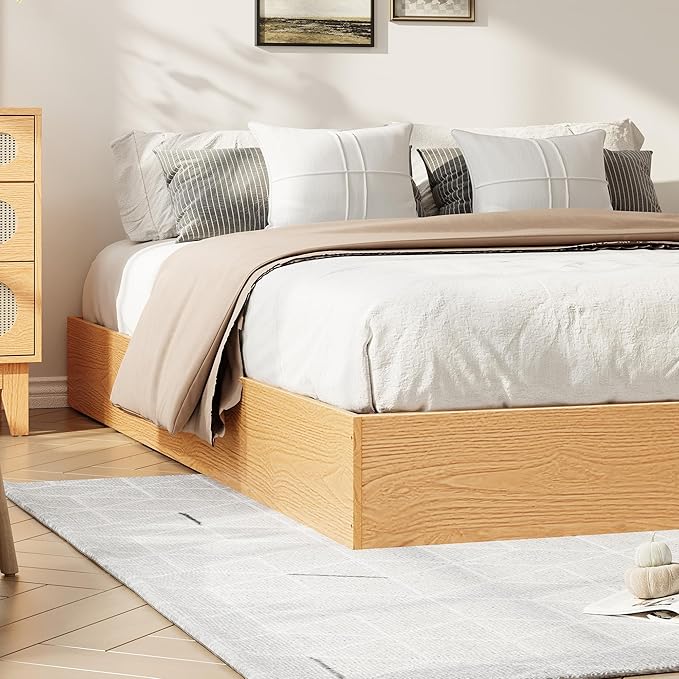 Garvee Wood Platform Bed Frame, Full Size Low Profile Bed Frame Without Headboard, Wood Slat Support, No Box Spring Needed, Easy Assembly