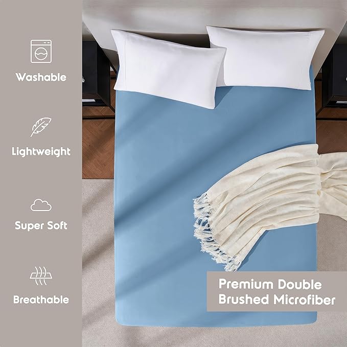 Nestl 4 Pack Blue Heaven Fitted Sheet Extra Deep Pocket, Hotel Luxury TwinFitted Sheet Only Easily Fits 18 to 24 Inch Mattress, Super Soft, Wrinkle-Free and Breathable with Corner Straps