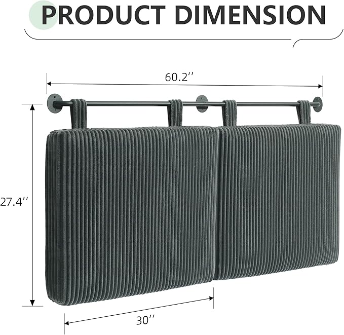 Headboard Queen Size，Modern Wall Mounted Headboards with LED Light for Bed with Upholstery Hanging Headboard for Bedroom,Featuring High-Density Sponge Padding，Grey