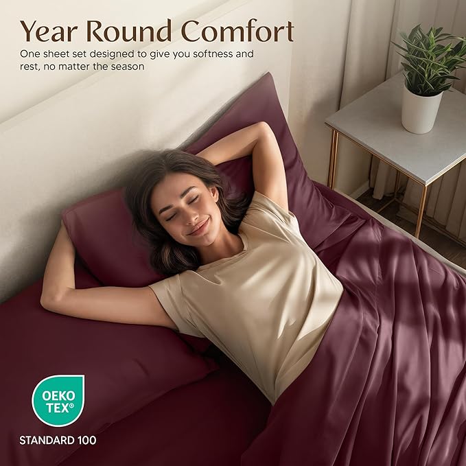 Utopia Bedding Twin Sheet Set – 3 Piece Bed Sheets for Twin Size Bed, Soft and Breathable Microfiber, Includes 1 Fitted Sheet, 1 Flat Sheet and 1 Pillowcase – Oeko Tex (Burgundy)