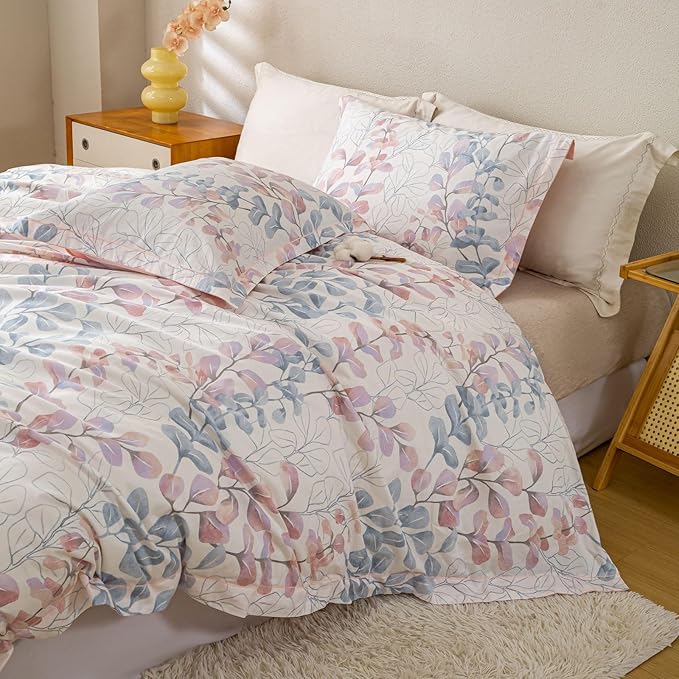 OAITE Duvet Cover Set King Size Floral Pattern Ultra Soft 100% Cotton Duvet Cover Sets 3-PC, Breathable Duvet Cover with Zipper Closure & Corner Ties(2 Pillow Shams,1 Duvet Cover)