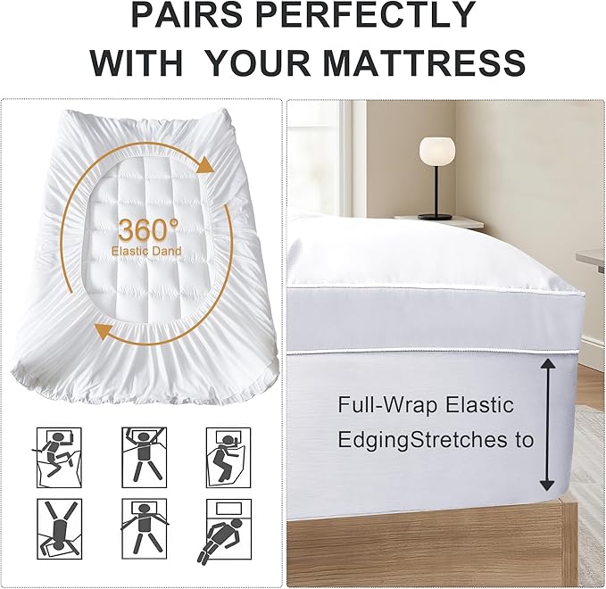 2~3In Mattress Topper Queen for Back Pain Relief, Add Cushion for Firm Mattresses, Better Sleep - Cooling Cloud-Like Comfort Extra Fluffy Layer, RV Mattress Pillow Top, 8-21" Deep Pocket