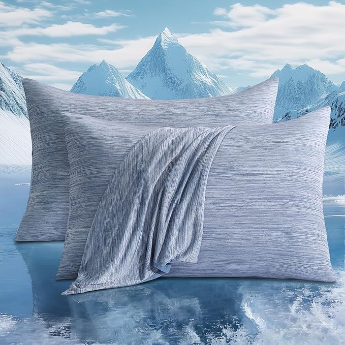 LUXEAR 2 Pack Cooling Pillow Cases Queen Size, Arc-Chill Q-Max > 0.5 for Hot Sleepers, Hair & Skin Friendly, Double-Sided, Machine Washable, Hidden Zipper, Gift for Women Men, 20x30, Blue