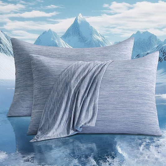 LUXEAR 2 Pack Cooling Pillow Cases Queen Size, Arc-Chill Q-Max > 0.5 for Hot Sleepers, Hair & Skin Friendly, Double-Sided, Machine Washable, Hidden Zipper, Gift for Women Men, 20x30, Blue