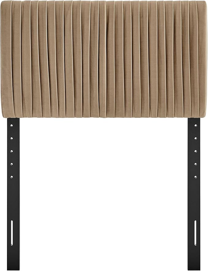 Modway Eloise Twin Velvet Headboard with Ruched Details in Taupe - Modern Bed Headboard Only with Stain-Resistant Performance Upholstery, Height-Adjustable Mount