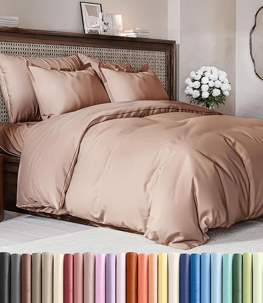 Duvet Cover Cal King Size Set - Extra Soft Cal King Duvet Cover 104" x 98" with 2 Pillow Shams - Hotel Luxury, Easy Care & Fade Free with Zipper Closures & Ties - Comfy, Cozy and Breathable (Mauve)