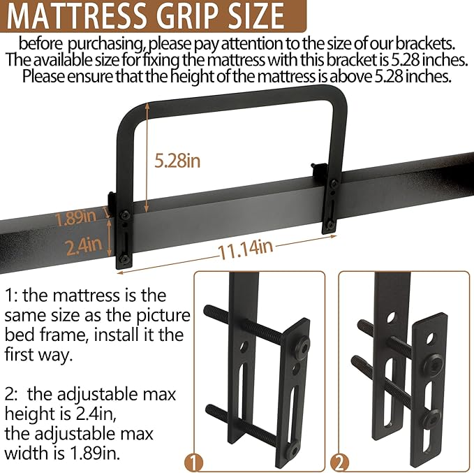 2Pcs Mattress Slide Stopper for Metal Bed Frame(H5.2in) Retainer Bar Bracket Holder Keeping Mattress from Sliding for Foot of Adjustable Beds Rv Grippers