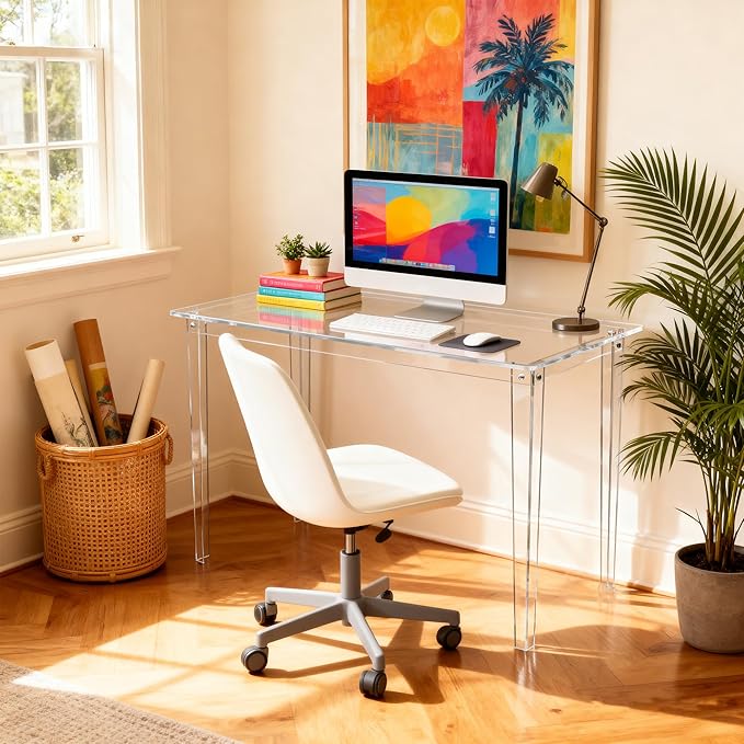 Acrylic Desk, Clear Modern Writing Table for Home Office (Clear, Large)
