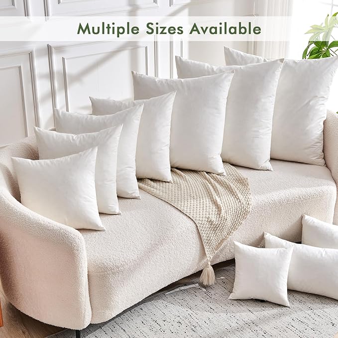 TOPGREEN Feathers Down Pillow Inserts 26x26, Set of 2, Euro Pillow Insert with 100% Organic Cotton Shell, Soft Decorative Throw Pillow for Living Room, Sofa, Couch, or Bed (White)