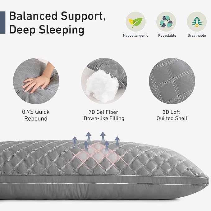 Leeden Body Pillow Insert - Full Body Pillow for Adults - Large Long Bed Pillow for Side Sleeper - Firm Breathable Support - 20 x 54 Inch - Grey