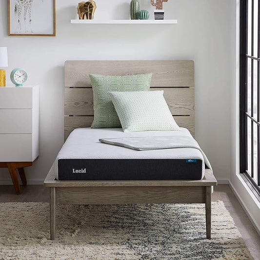 Lucid 6 Inch Memory Foam Mattress – Low Profile – Medium Firm Feel - Infused with Bamboo Charcoal and Gel - Bed in a Box - Temperature Regulating - Breathable - Twin Size