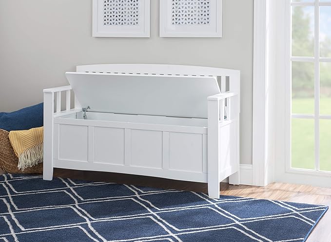Cynthia White Storage Bench with Flip-Top Lid and Hidden Storage Space by Linon