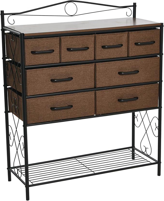 Household Essentials Walnut Iron 8-Drawer Sideboard with Mid-Century Detailing