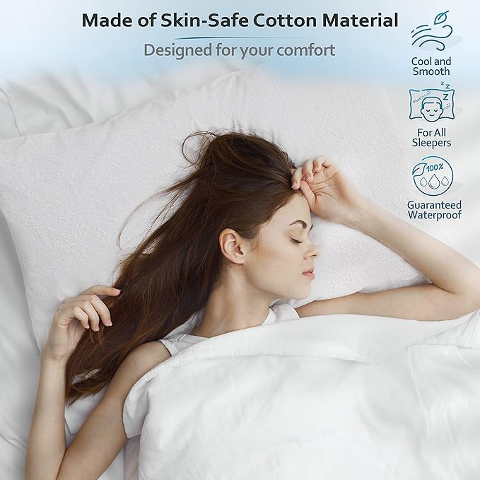 Premium Waterproof Pillow Protectors - King Size 20''x38'' Set of 2 - Zippered Pillow Cover Made with Soft Terry Cotton Fabric - Hypoallergenic and Dust Proof