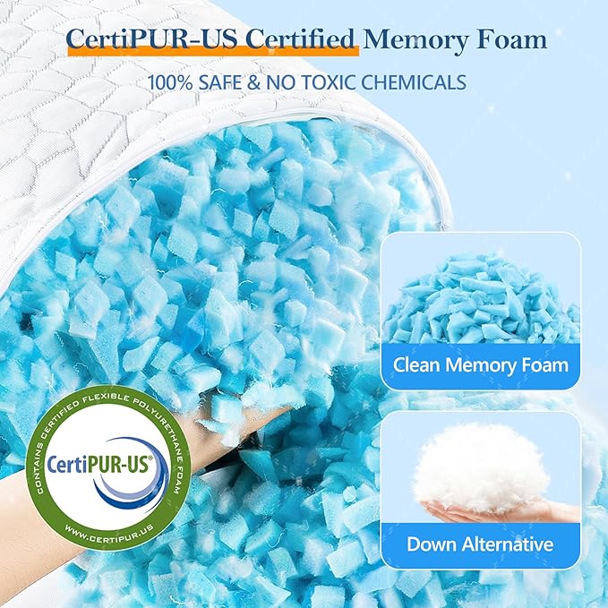 SUPA MODERN Cooling Pillow Queen Size Set of 2, CertiPUR-US Shredded Memory Foam Pillows for Sleeping, Cool Bed Pillows for Hot Sleepers, Adjustable Firm Pillow for Side,Back,Stomach Sleepers