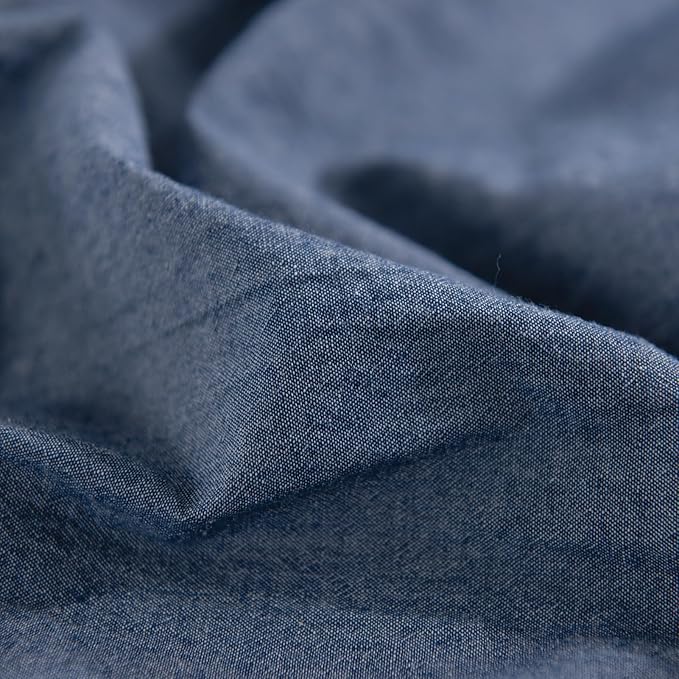 NEXHOME PRO Duvet Cover Twin 100% Washed Cotton, Heathered Blue Breathable, Durable, Textured, Linen Like, Home Bedding Set 68"x90"