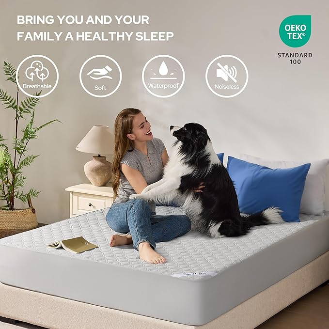 BEDLORE Waterproof Mattress Protector, Noiseless Twin Size Mattress Pad with Deep Pocket Fitted Up to 6-15 inches, Soft Breathable Dirt-Proof Single Bed Mattress Cover for Bedroom (Light Gray)