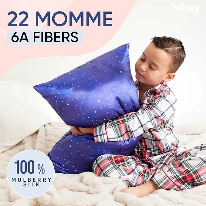 Blissy Silk Pillowcase - 100% Pure Mulberry Silk - 22 Momme 6A High-Grade Fibers - Silk Pillow Cover for Hair & Skin - Regular, Queen & King (Night Sky, Queen)