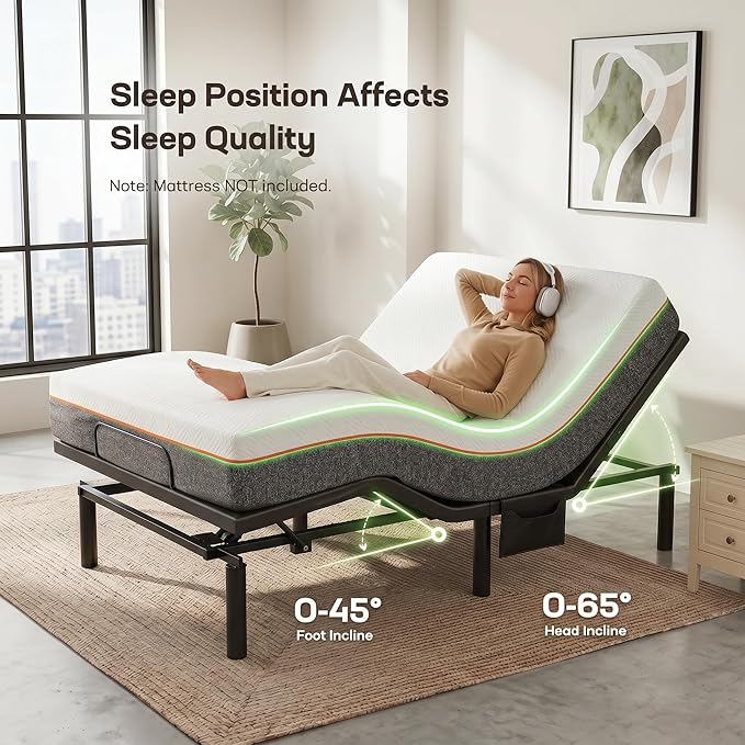 Marsail Split King Adjustable Bed Base with Wireless Remote, Dual Motor Smart Frame with Zero Gravity & Anti-Snore, 4 USB Ports & Under Bed Lighting, Quick 3-Min Setup