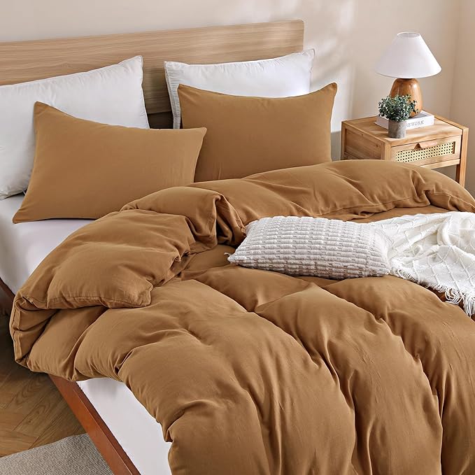TOCOMOA Muslin Duvet Cover 100% Cotton Like Linen Texture Breathable Soft Comfy 3-Piece Burnt Orange Comforter Cover Fall Bedding Set (King 104"x90", Comforter Not Included)