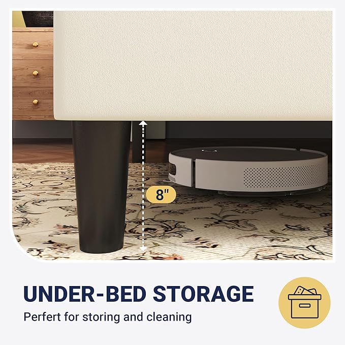 Allewie King Size Platform Velvet Bed Frame with Geometric Wingback Headboard, Boho Upholstered Bed with Wooden Slats Support, No Box Spring Needed, Easy Assembly, Cream