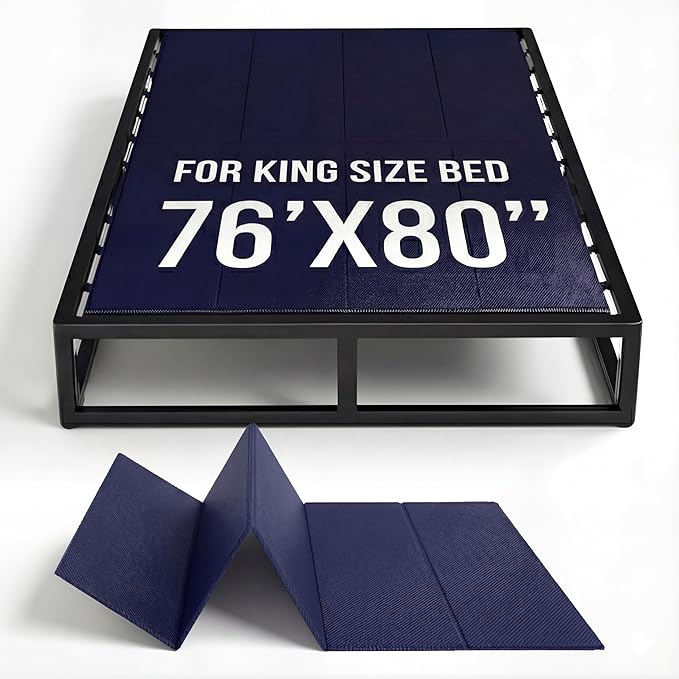 10mm Bunkie Board (76”x80”King Size) Lightweight Design | Low Profile Bed Support, Breathable, Noise Minimizing, Moisture Resistant | Folding Box Support Board | Split Fully Assembled
