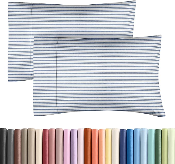 Queen Pillow Cases Set of 2 - Ultra Soft Hotel Quality Pillowcase Covers - Comfy, Cozy & Wrinkle Free - Shrinkage and Fade Resistant - Machine Washable Pillow Protectors - 2 Piece Set - Blue Stripes 2