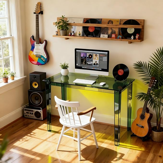 Acrylic Desk, Clear Modern Writing Table for Home Office (Green, Nomal)