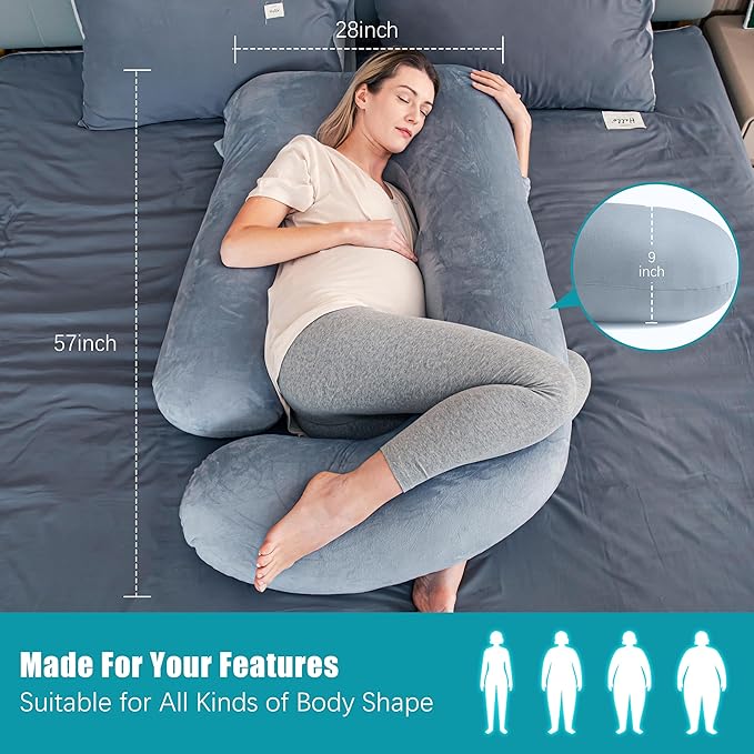 Cute Castle Pregnancy Pillows, Soft U-Shape Maternity Pillow with Removable Cover - Full Body Pillows for Adults Sleeping - Pregnancy Must Haves - Jumbo 57 Inch - Grey (Pack of 2)